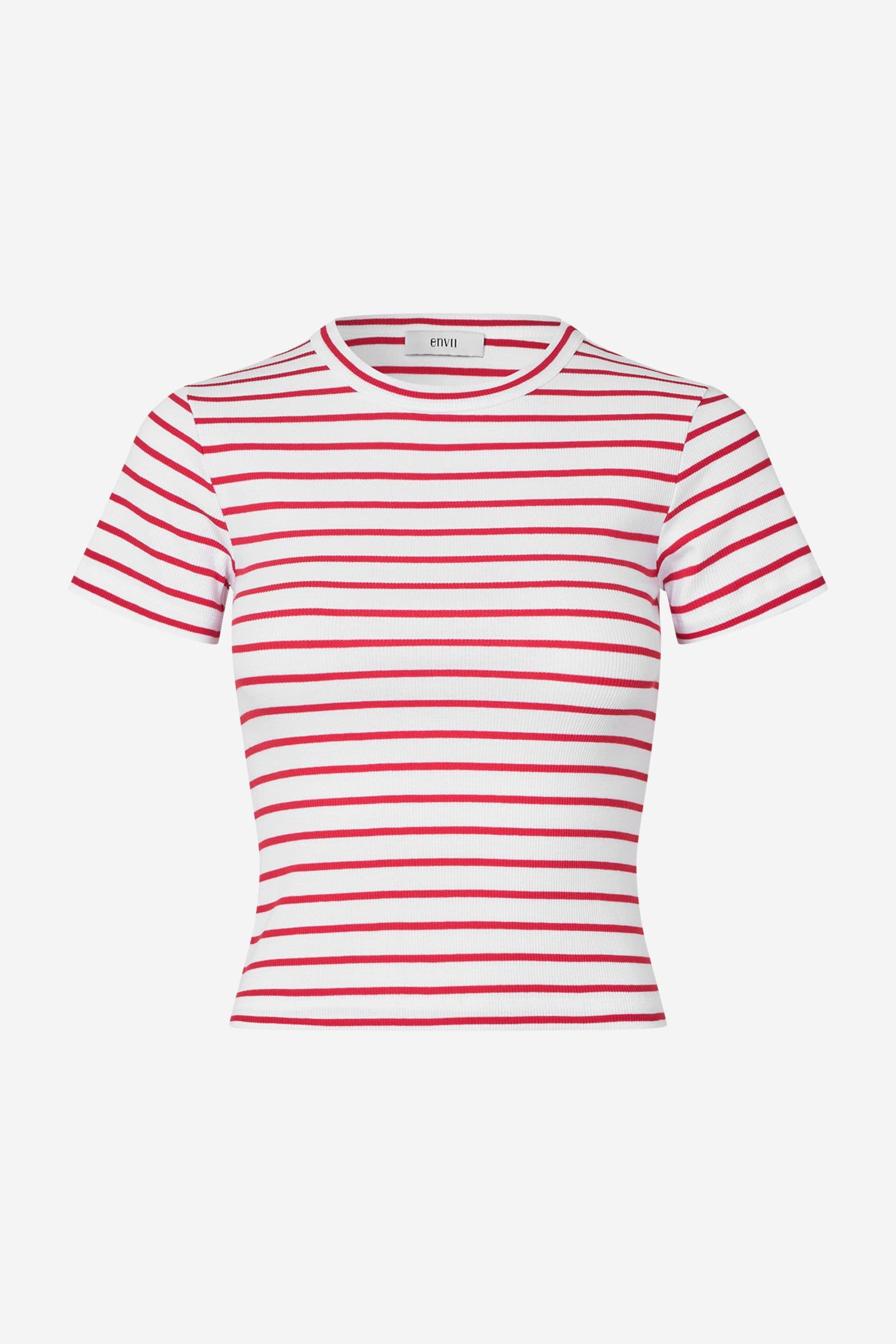 ENALLY SS CROP TEE ST 7262 Salsa - White Stripe
