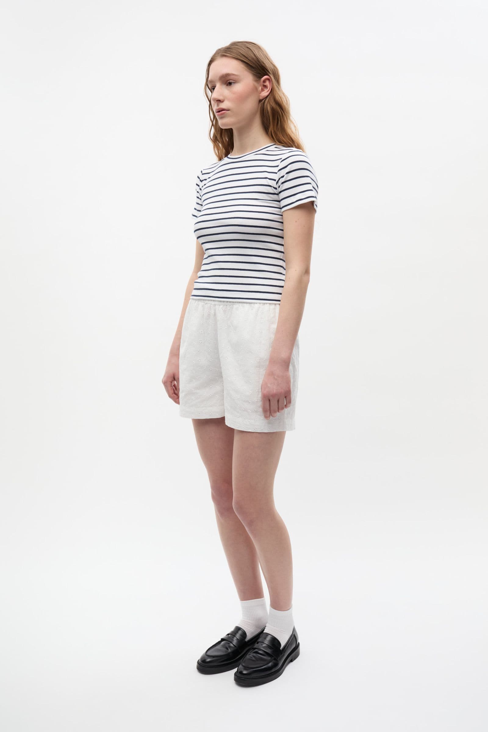 ENALLY SS CROP TEE ST 7262 Navy - White Stripe
